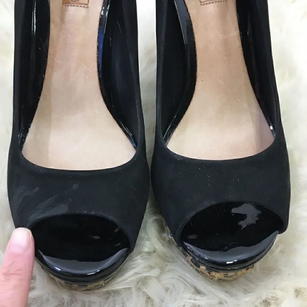 Schutz Black Suede Peep toe Platform Cara Shoes 9